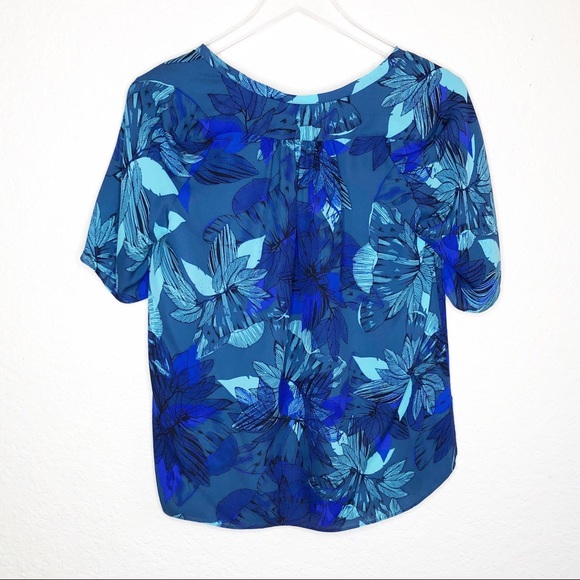 Rebecca Taylor | Blue Floral Silk Hi-Lo Blouse - Picture 6 of 6